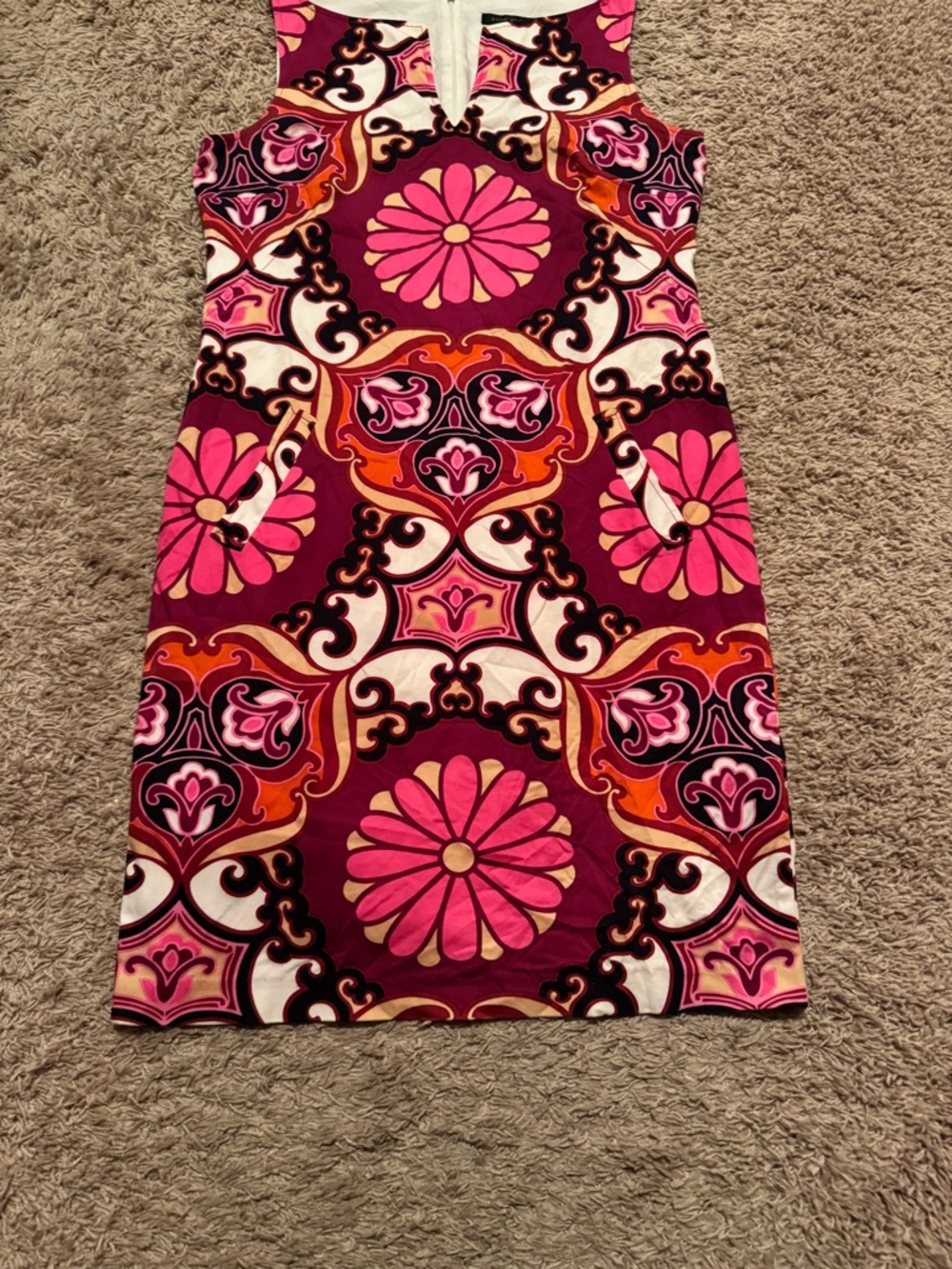 David Meister Sz 10 Pink Black Floral Retro Print Cotton Dress w/ lining - Picture 4 of 8